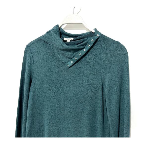 Nic+Zoe NZT Top Sweet Dreams Snap Neck Tee Heathered Teal Women's XSmall New! - Picture 6 of 12